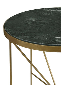 Eliska Antique Gold Round Green Marble Top Accent Side Table - Ornate Home