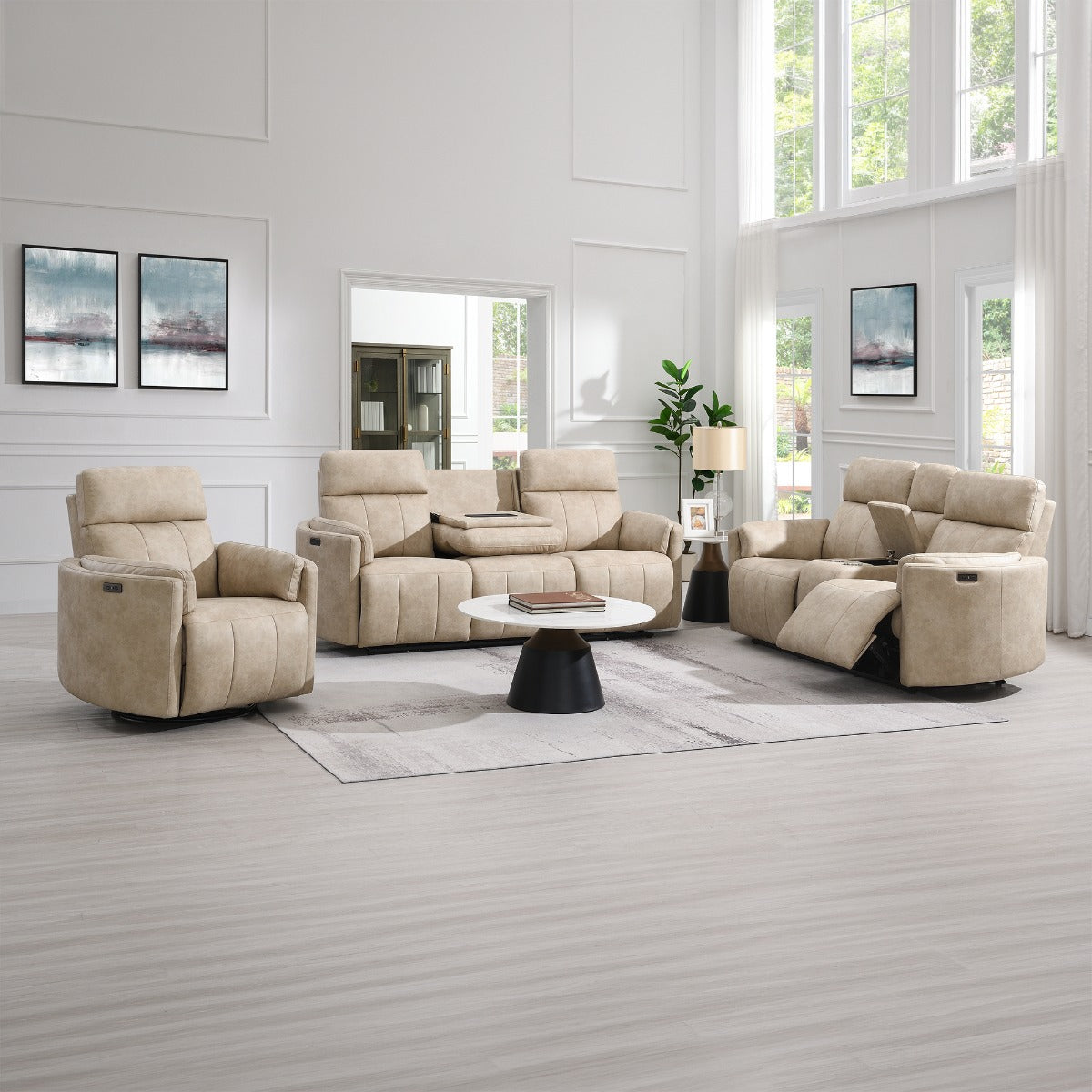Elison Beige Power Motion Glider Recliner W/Swivel - Ornate Home