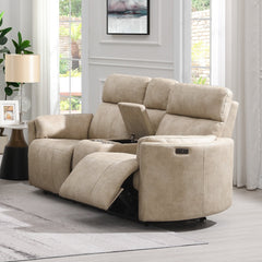 Elison Beige Power Motion Loveseat W/Console & Storage - Ornate Home