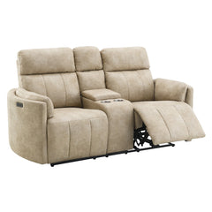 Elison Beige Power Motion Loveseat W/Console & Storage - Ornate Home
