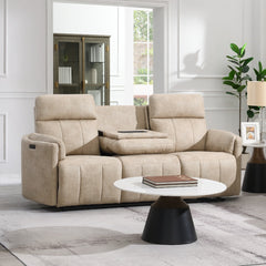 Elison Beige Power Motion Sofa W/Drop Table - Ornate Home