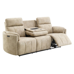Elison Beige Power Motion Sofa W/Drop Table - Ornate Home