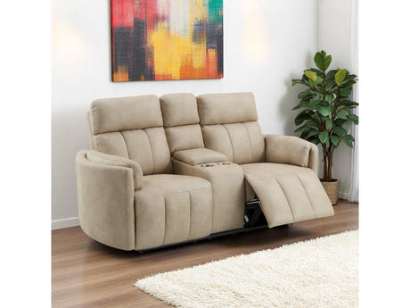 Elison Dark Beige Motion Loveseat w/Console - Ornate Home