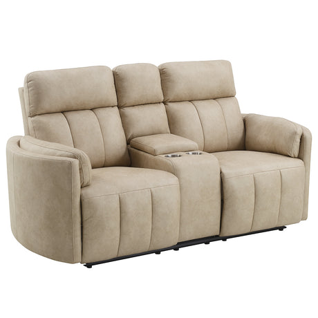 Elison Dark Beige Motion Loveseat w/Console - Ornate Home