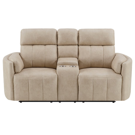 Elison Dark Beige Motion Loveseat w/Console - Ornate Home