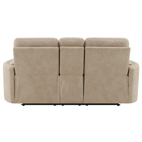 Elison Dark Beige Motion Loveseat w/Console - Ornate Home
