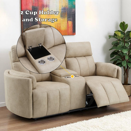 Elison Dark Beige Motion Loveseat w/Console - Ornate Home