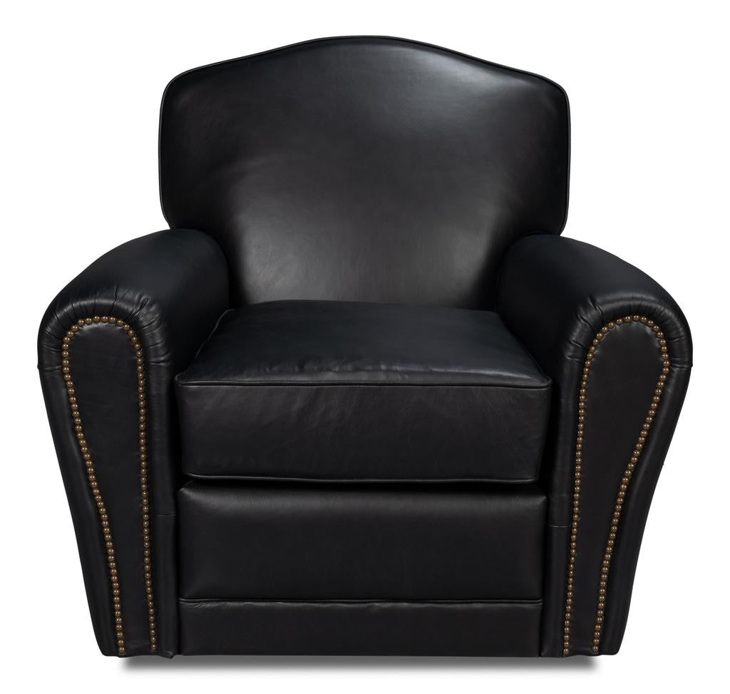 Elite Black French Club Swivel Chair - Ornate Home