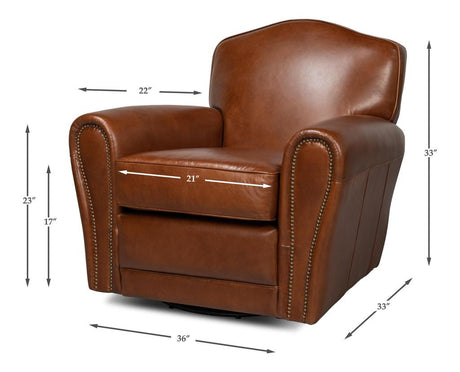 Elite Brown French Club Swivel Chair - Ornate Home