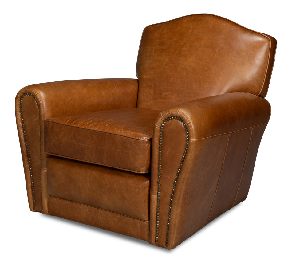 Elite French Club Cuba Brown Leather Swivel Chair - Ornate Home