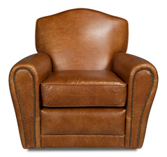 Elite French Club Cuba Brown Leather Swivel Chair - Ornate Home