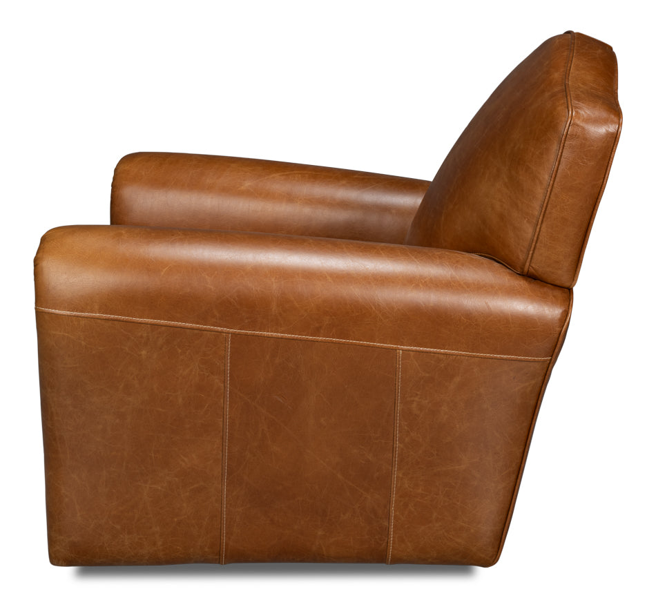 Elite French Club Cuba Brown Leather Swivel Chair - Ornate Home