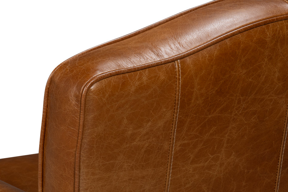 Elite French Club Cuba Brown Leather Swivel Chair - Ornate Home