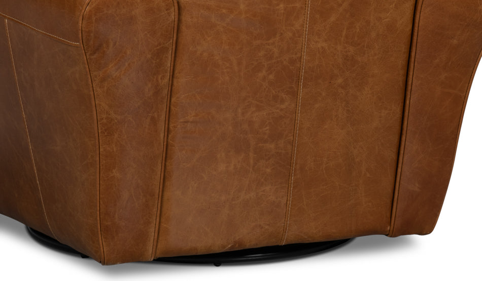 Elite French Club Cuba Brown Leather Swivel Chair - Ornate Home