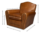 Elite French Club Cuba Brown Leather Swivel Chair - Ornate Home