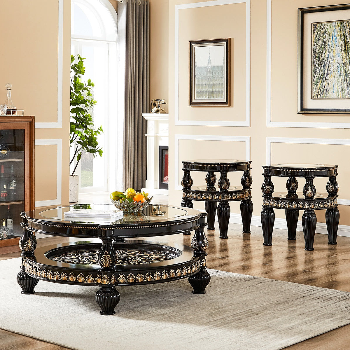 Elizabeth Black Enamel Coffee Table  / HD-1208 - Ornate Home