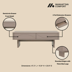 Ella 47.2" Coffee Table in Mocha - Ornate Home