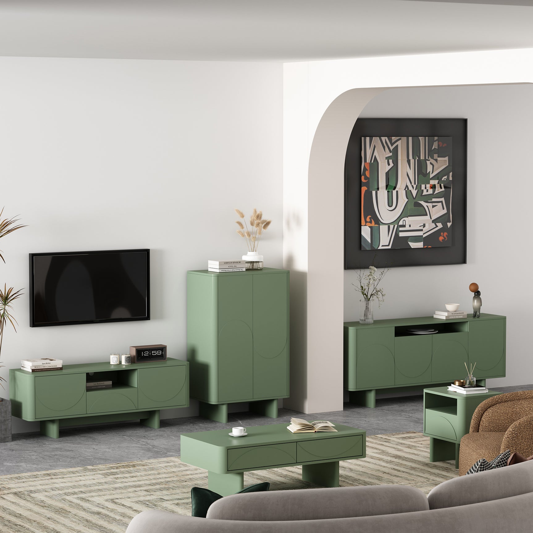 Ella 47.2" Coffee Table in Sage Green - Ornate Home