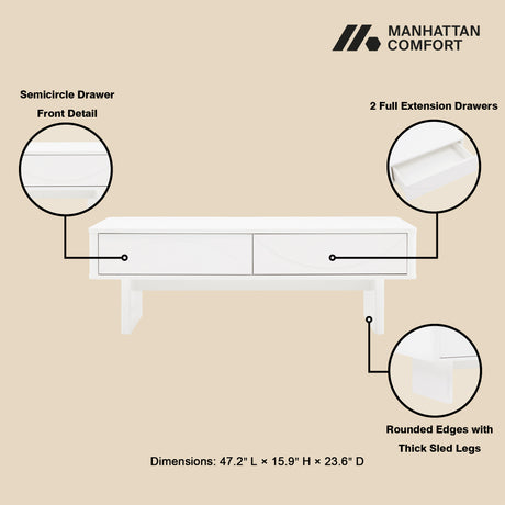 Ella 47.2" Coffee Table in White - Ornate Home