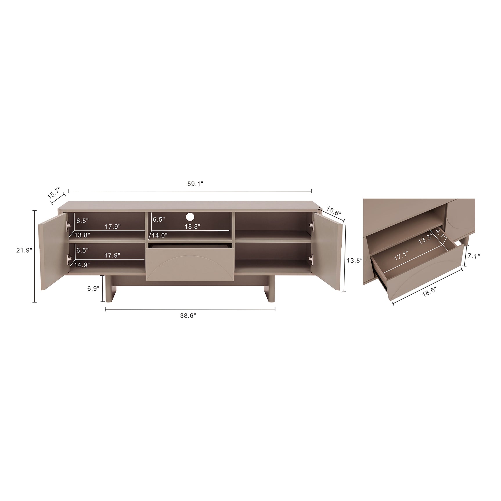 Ella 59" TV Stand in Mocha - Ornate Home