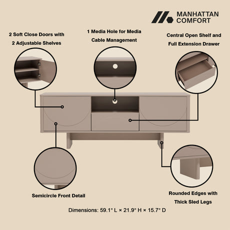 Ella 59" TV Stand in Mocha - Ornate Home