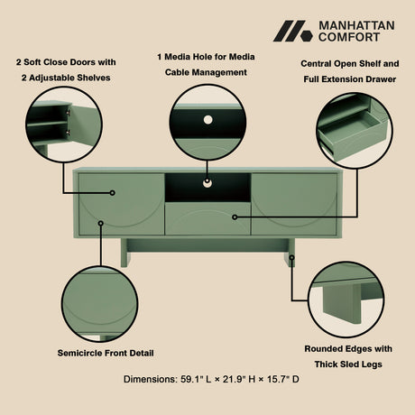 Ella 59" TV Stand in Sage Green - Ornate Home