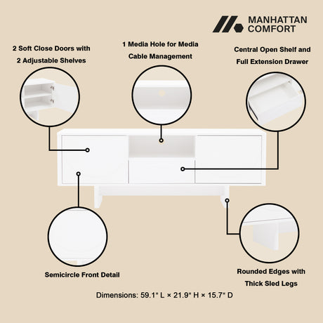 Ella 59" TV Stand in White - Ornate Home