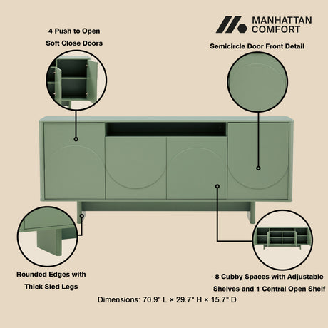 Ella 70.86" Sideboard in Sage Green - Ornate Home