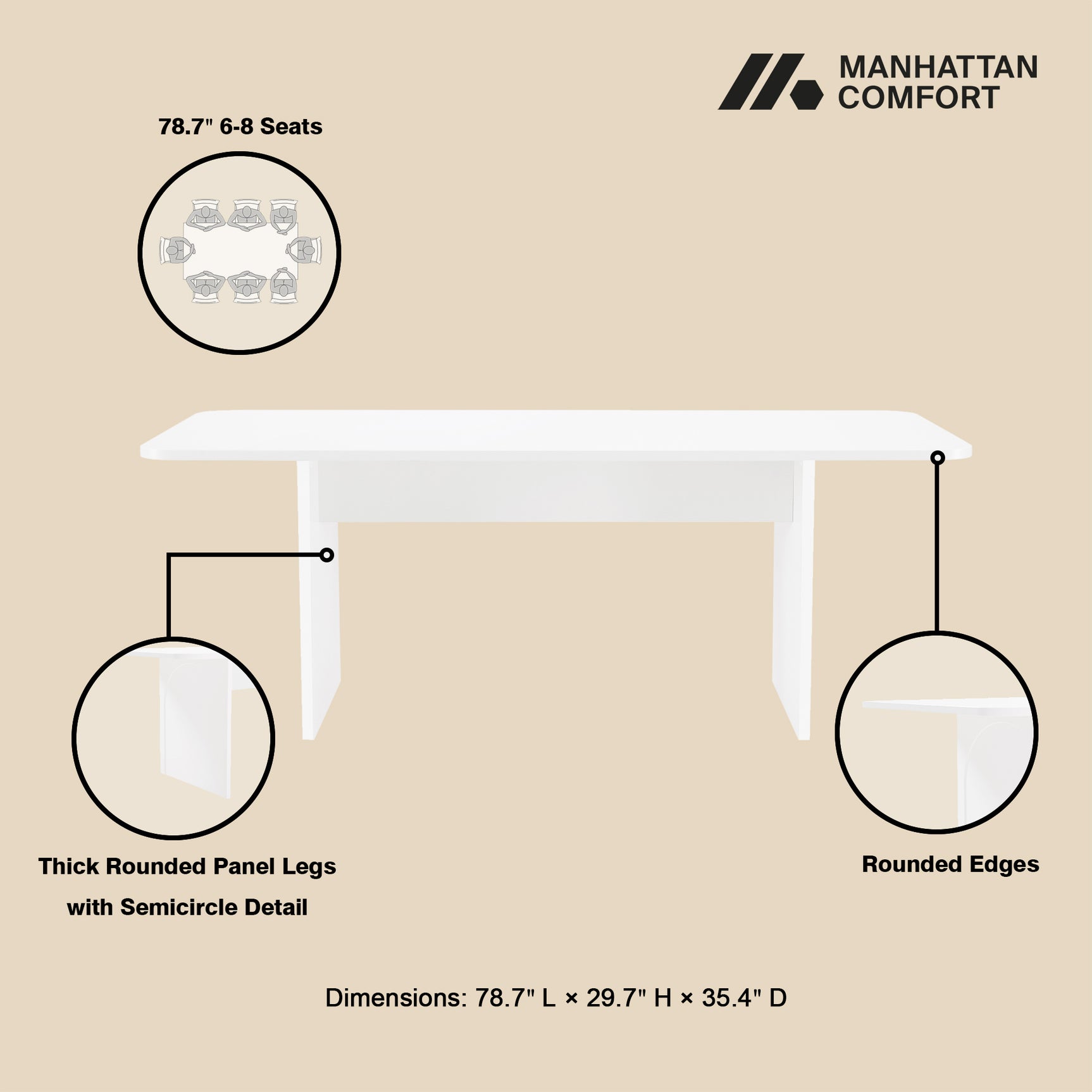 Ella 78.7" Dining Table in White - Ornate Home