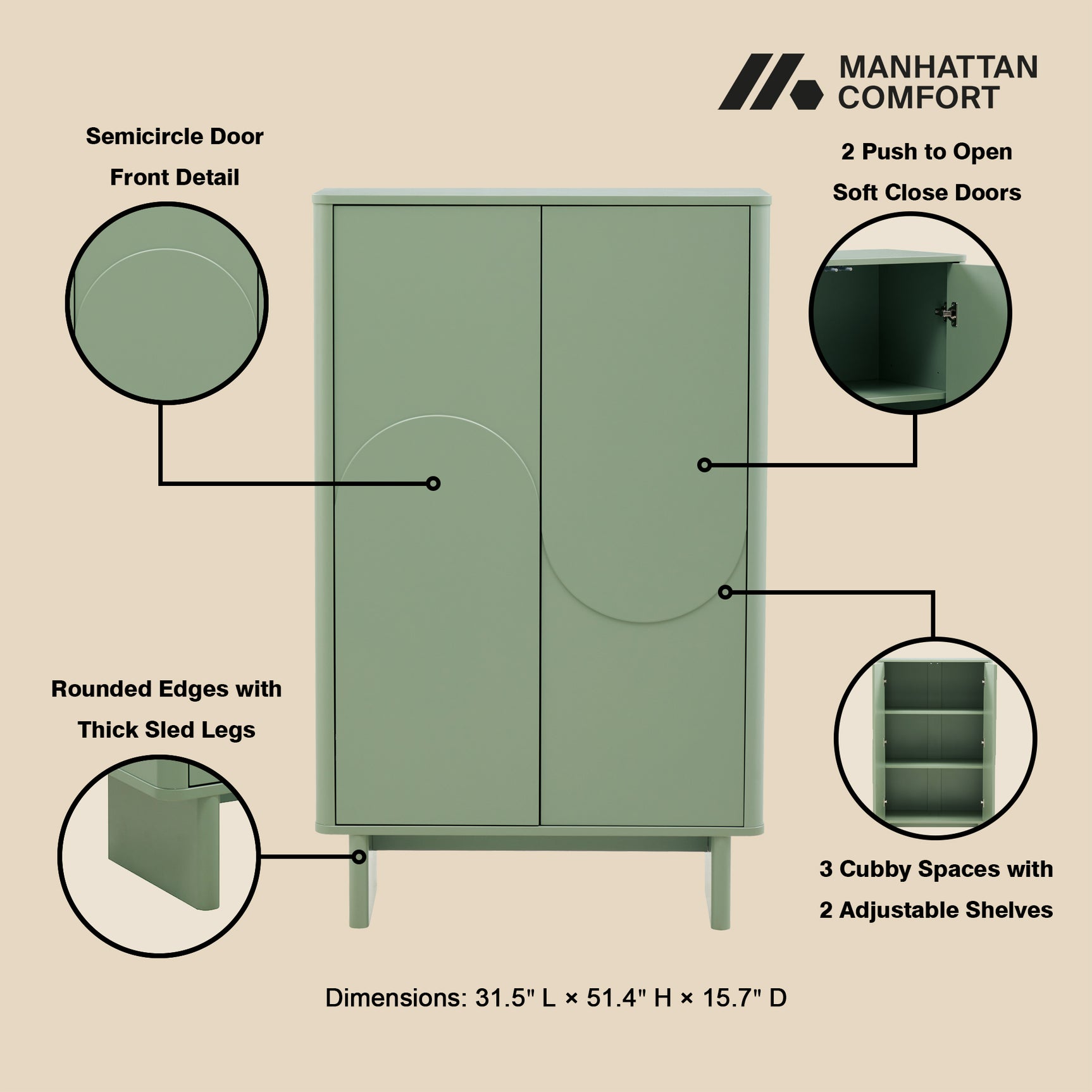 Ella Accent Cabinet in Sage Green - Ornate Home