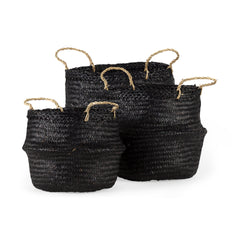 Ella Black/Light Brown Seagrass Basket (Set of 3) - Ornate Home