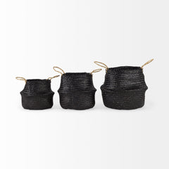 Ella Black/Light Brown Seagrass Basket (Set of 3) - Ornate Home