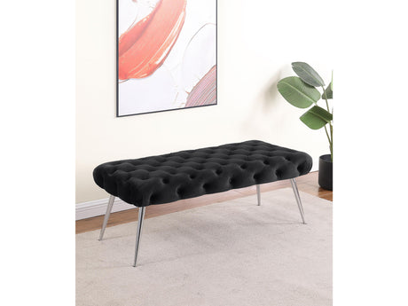 Ella Black Upholstered Tufted Bench Stainless Steel Legs - Ornate Home