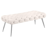 Ella Ivory Upholstered Tufted Bench Stainless Steel Legs - Ornate Home