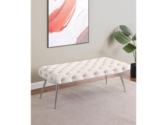 Ella Ivory Upholstered Tufted Bench Stainless Steel Legs - Ornate Home