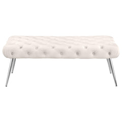 Ella Ivory Upholstered Tufted Bench Stainless Steel Legs - Ornate Home