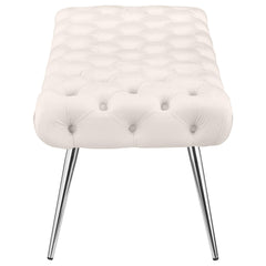 Ella Ivory Upholstered Tufted Bench Stainless Steel Legs - Ornate Home