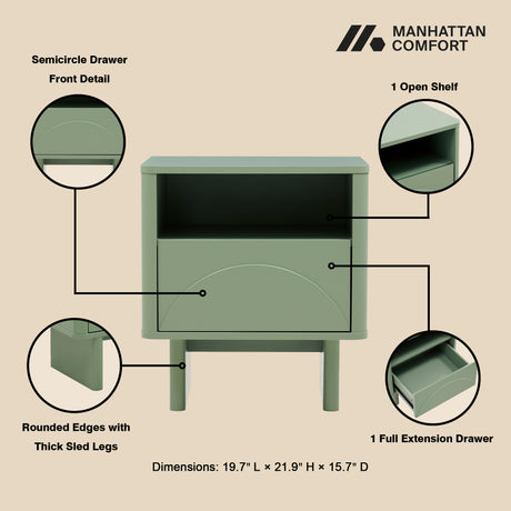 Ella Nightstand in Sage Green (set of 2) - Ornate Home