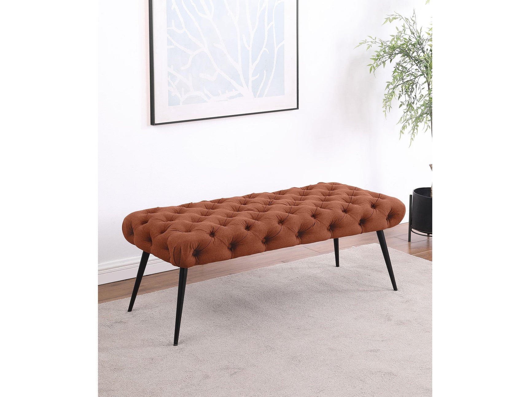 Ella Rust Upholstered Tufted Bench Metal Legs - Ornate Home