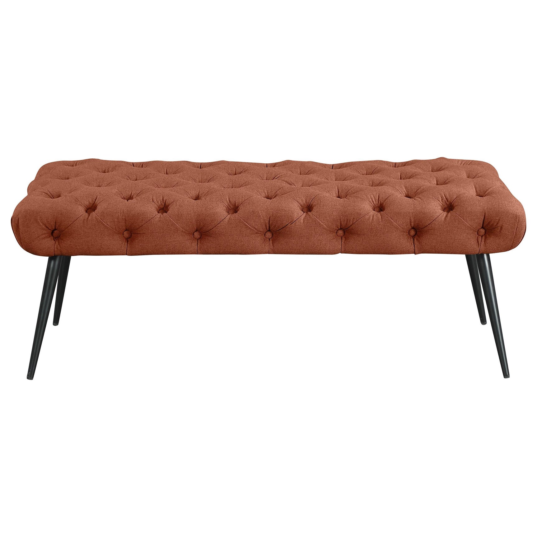 Ella Rust Upholstered Tufted Bench Metal Legs - Ornate Home