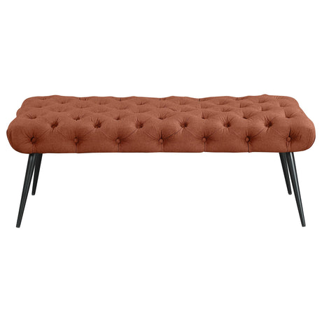 Ella Rust Upholstered Tufted Bench Metal Legs - Ornate Home
