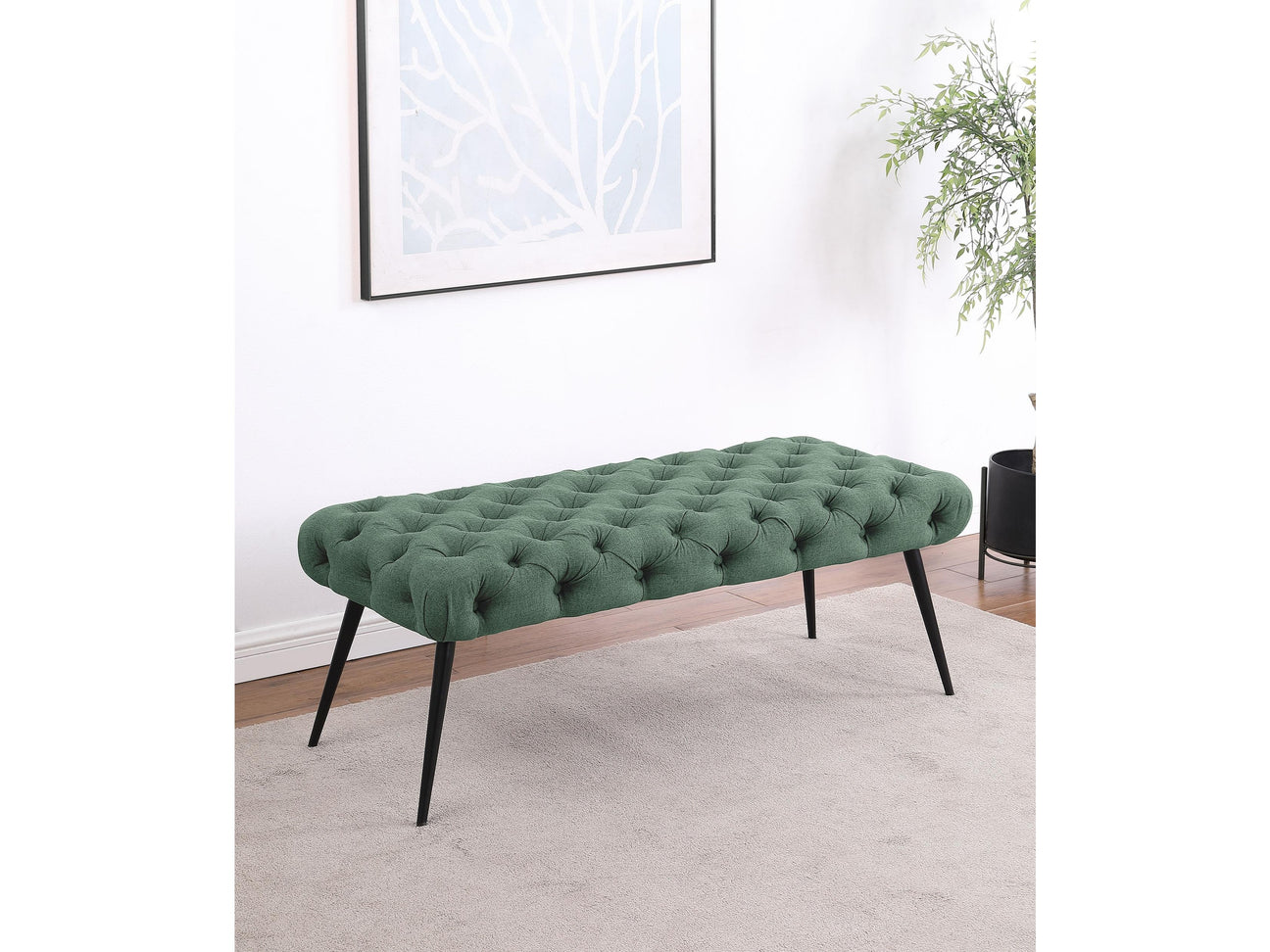 Ella Teal Upholstered Tufted Bench Metal Legs - Ornate Home