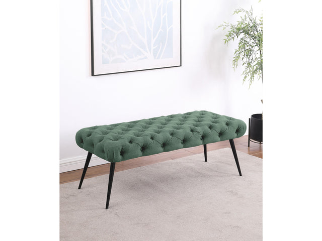 Ella Teal Upholstered Tufted Bench Metal Legs - Ornate Home