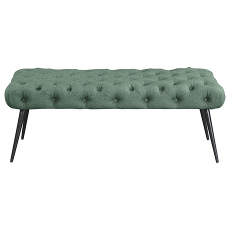 Ella Teal Upholstered Tufted Bench Metal Legs - Ornate Home