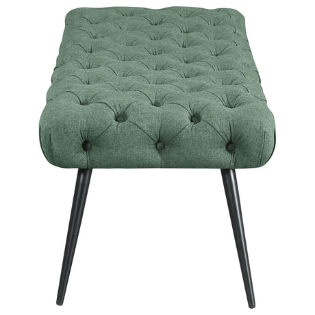 Ella Teal Upholstered Tufted Bench Metal Legs - Ornate Home
