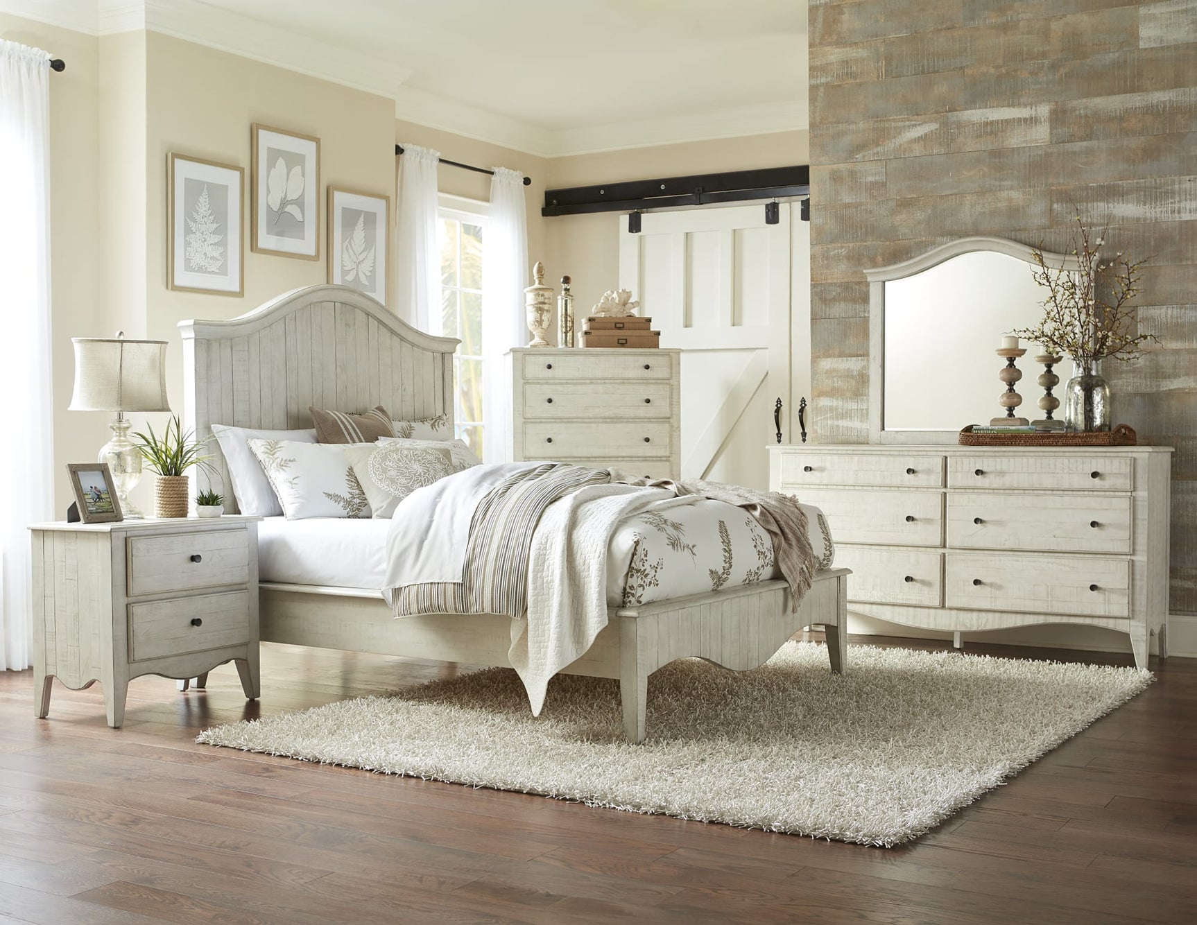 Ella White Wash Solid Wood California King Crown Bed - Ornate Home