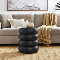 Ellery Wirebrush Black Round Stacked Wood Side Table - Ornate Home