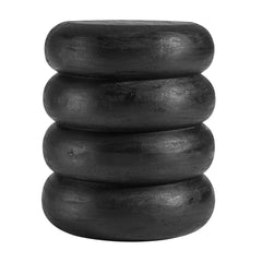 Ellery Wirebrush Black Round Stacked Wood Side Table - Ornate Home
