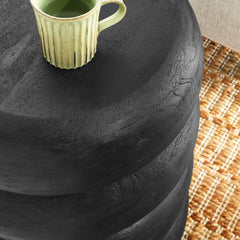 Ellery Wirebrush Black Round Stacked Wood Side Table - Ornate Home