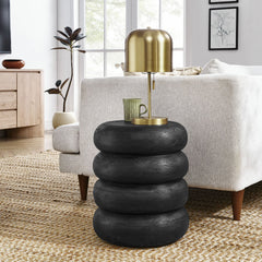 Ellery Wirebrush Black Round Stacked Wood Side Table - Ornate Home